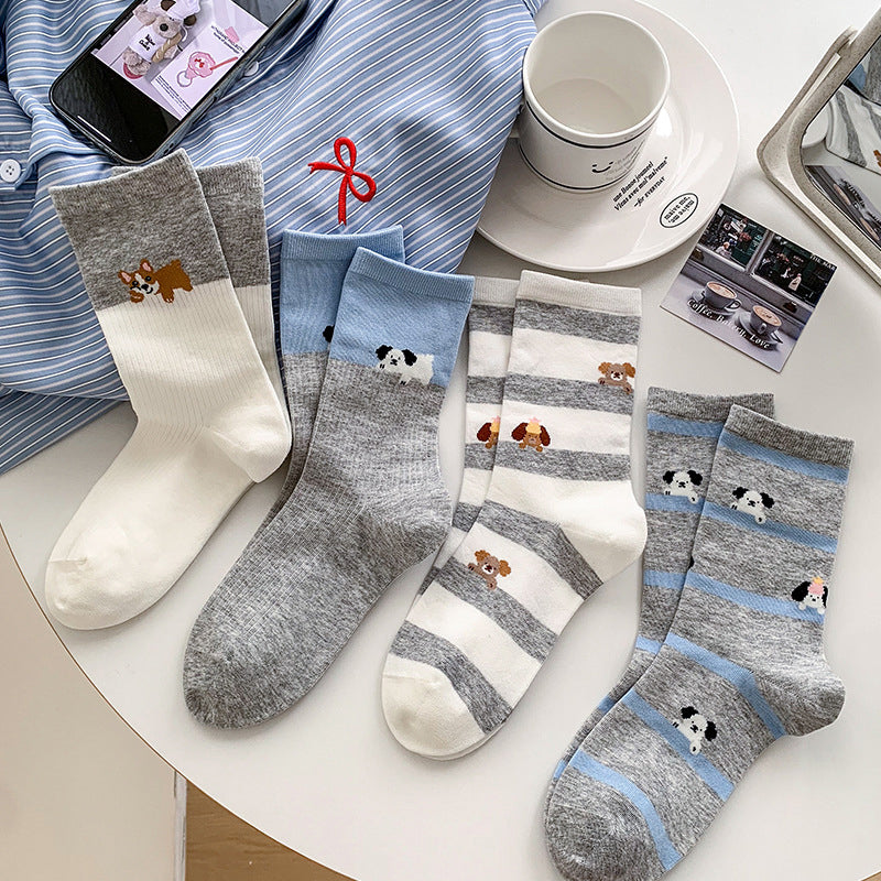 Calcetines informales con estampado de cachorros