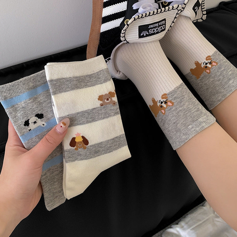 Calcetines informales con estampado de cachorros