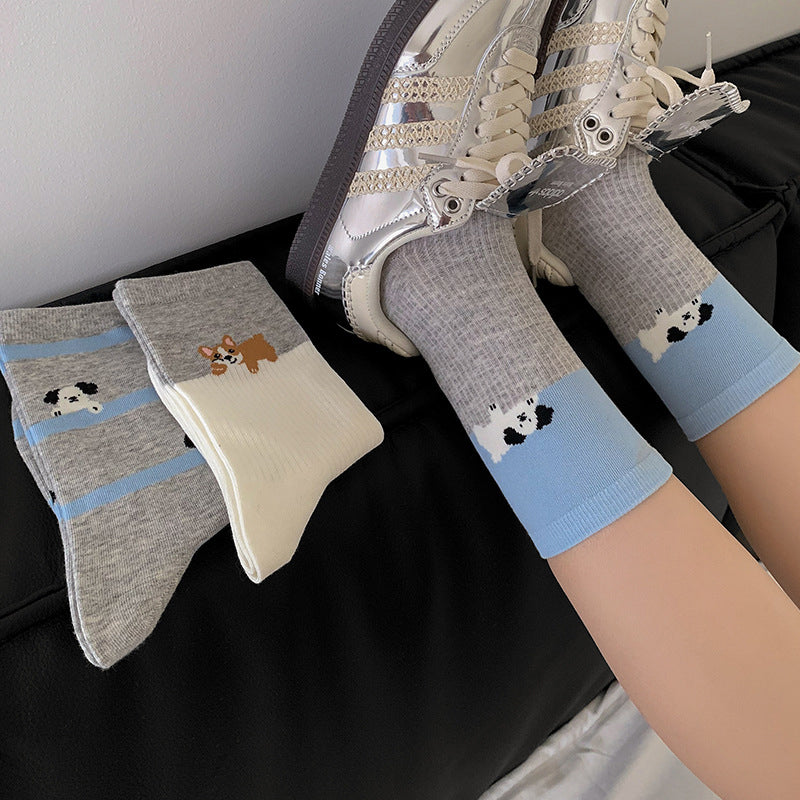 Calcetines informales con estampado de cachorros