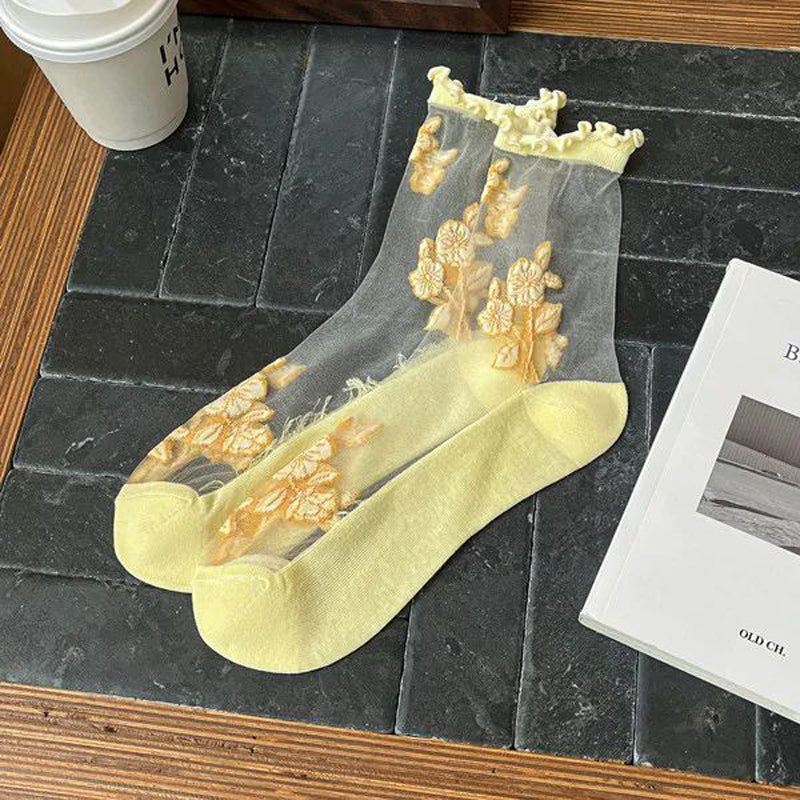 Calcetines transpirables con bordado de flores