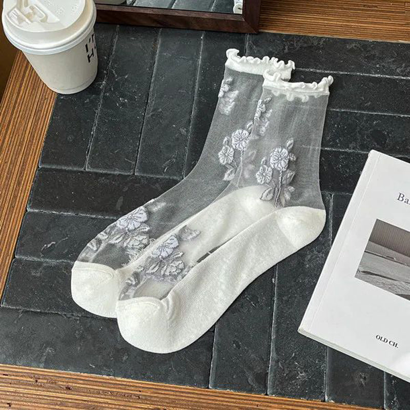 Calcetines transpirables con bordado de flores