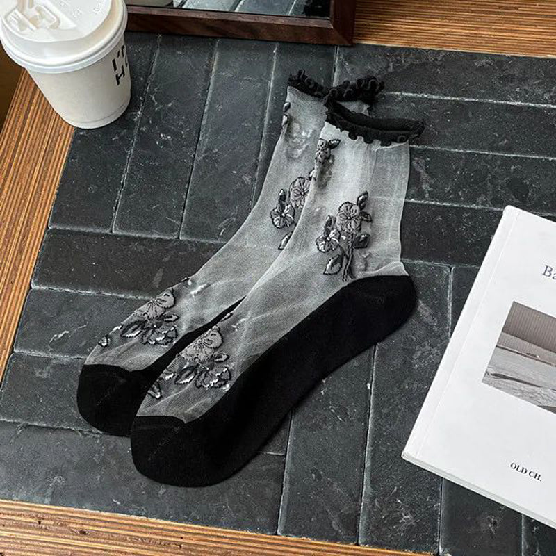 Calcetines transpirables con bordado de flores