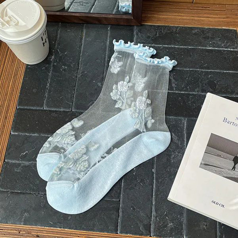 Calcetines transpirables con bordado de flores