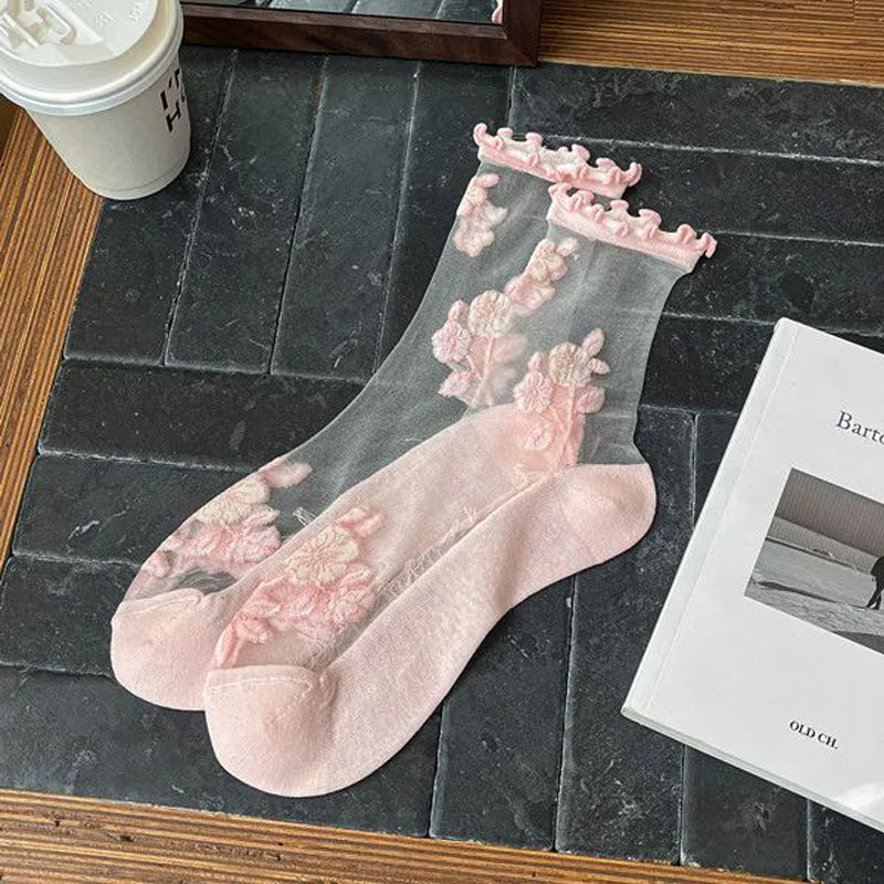 Calcetines transpirables con bordado de flores