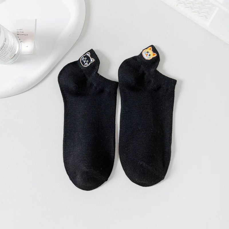 Calcetines informales con bordado de gatos