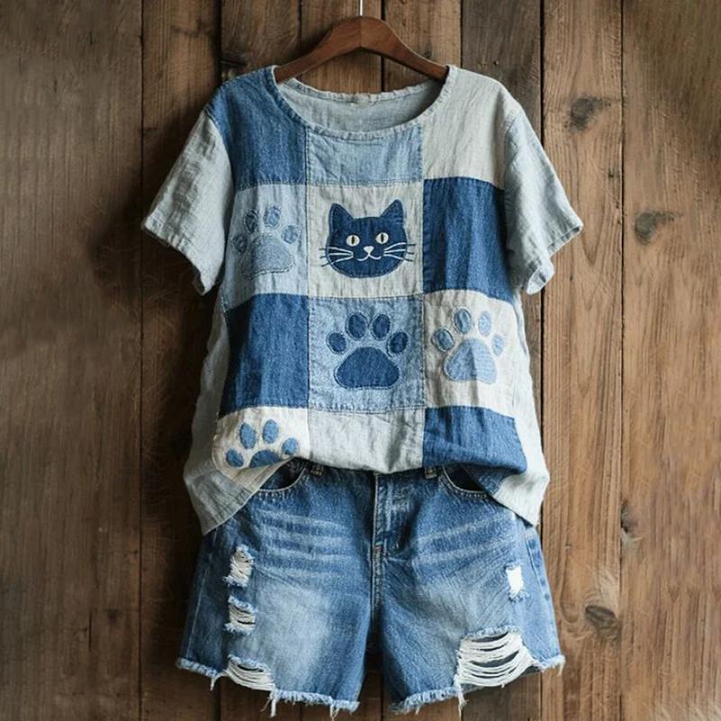 Camiseta vintage con estampado de gato