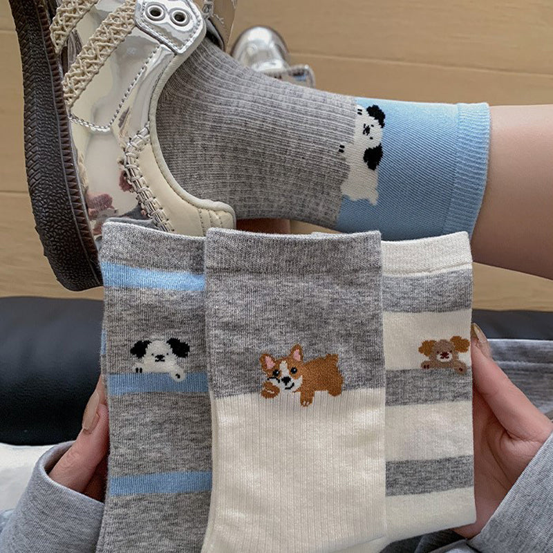 Calcetines informales con estampado de cachorros
