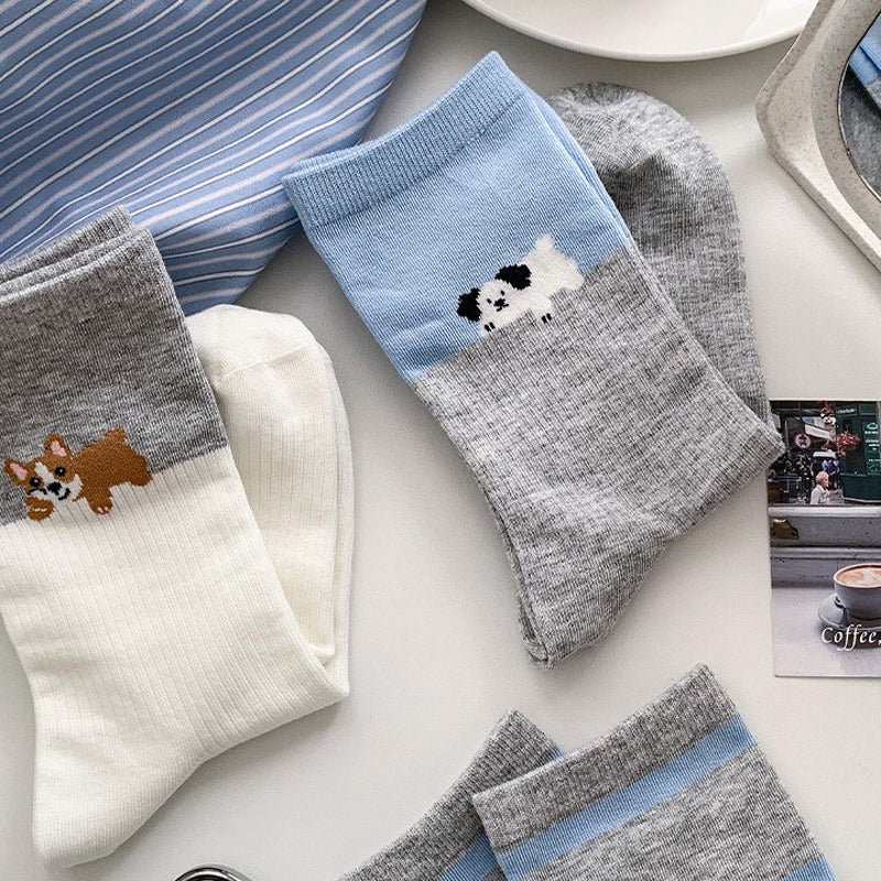 Calcetines informales con estampado de cachorros