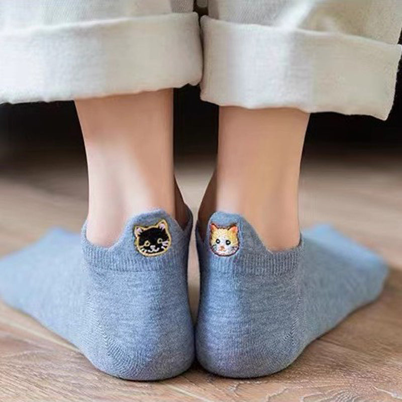 Calcetines informales con bordado de gatos