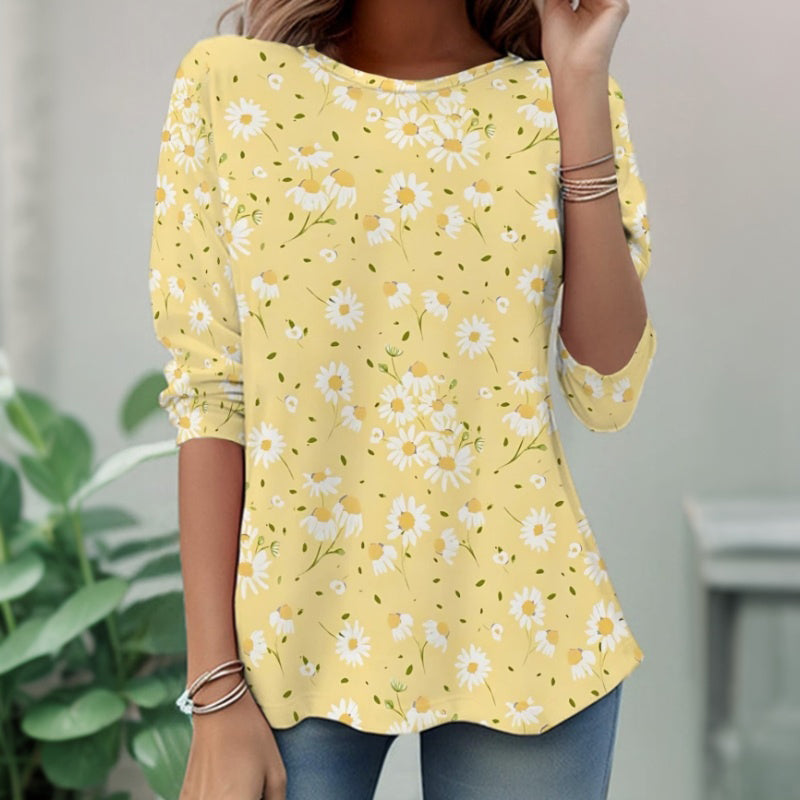 【Manga larga】Camiseta vintage con estampado floral
