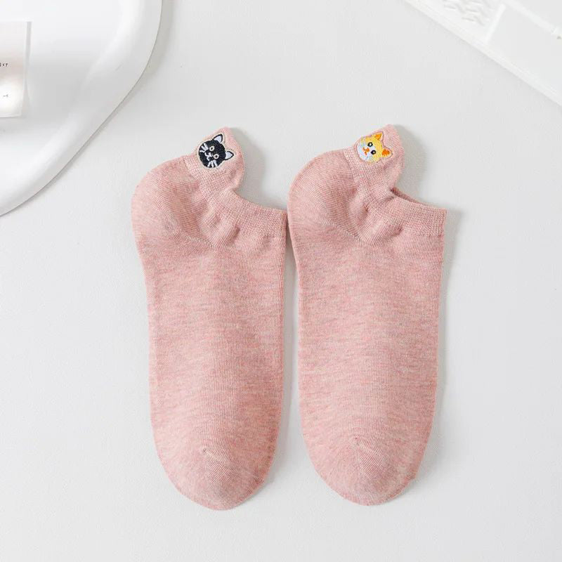Calcetines informales con bordado de gatos