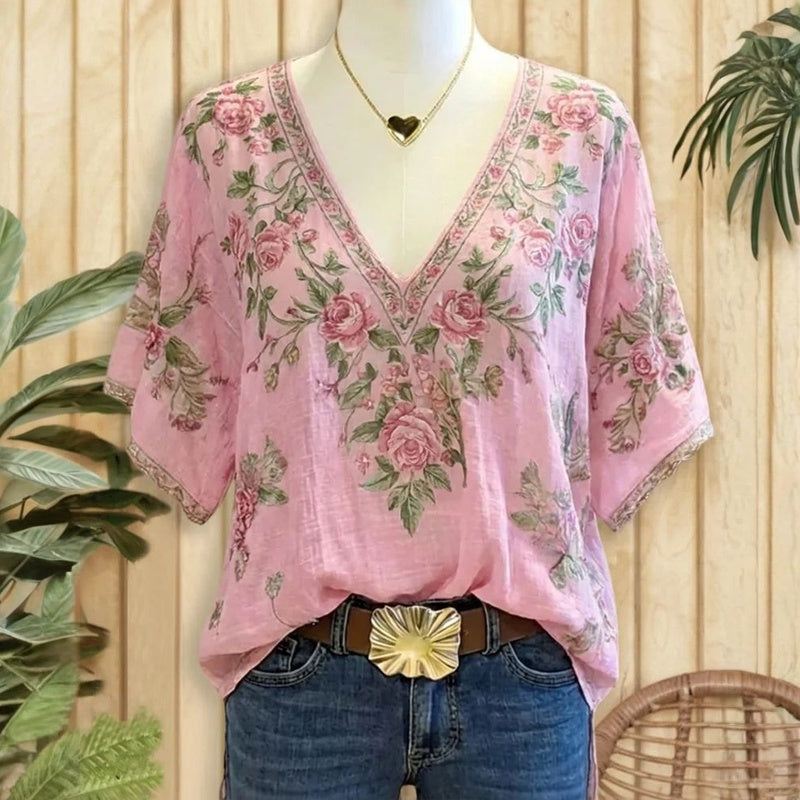 Blusa con estampado floral vintage