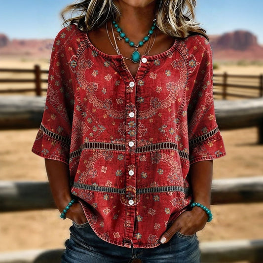 Blusa con estampado étnico vintage