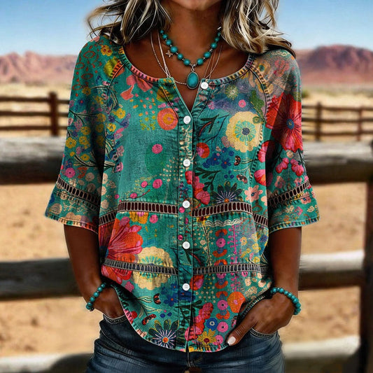Blusa vintage con estampado floral