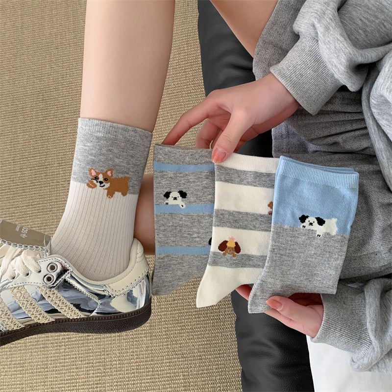 Calcetines informales con estampado de cachorros