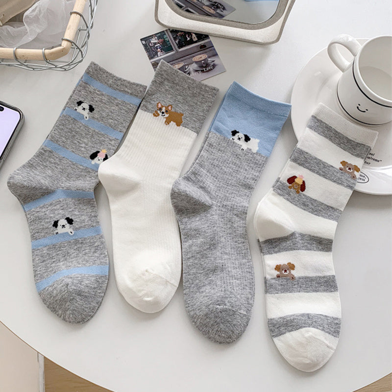 Calcetines informales con estampado de cachorros