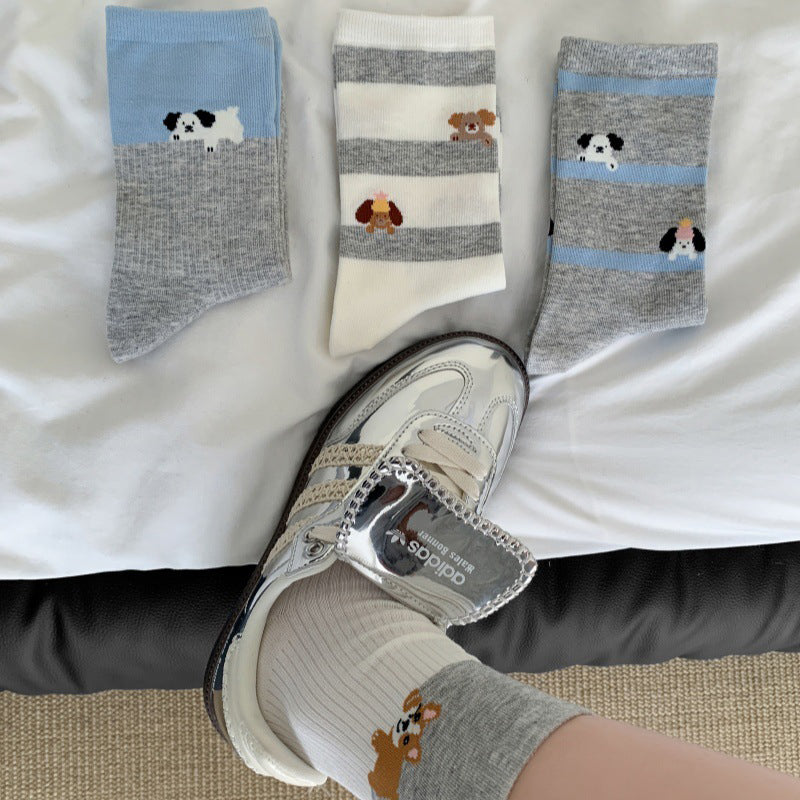 Calcetines informales con estampado de cachorros
