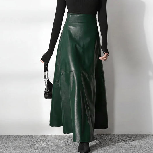 Women’s High Waist Leather Long Skirt